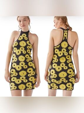 Yellow Floral Halter Bodycon Dress
